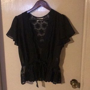 Black tie front short sleeved cardigan